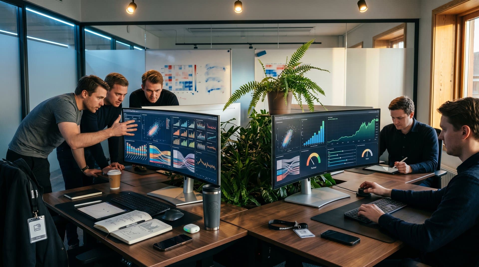 Interactive dashboards display Umeå AI sectors, crypto metrics, and visualization charts in modern tech environment