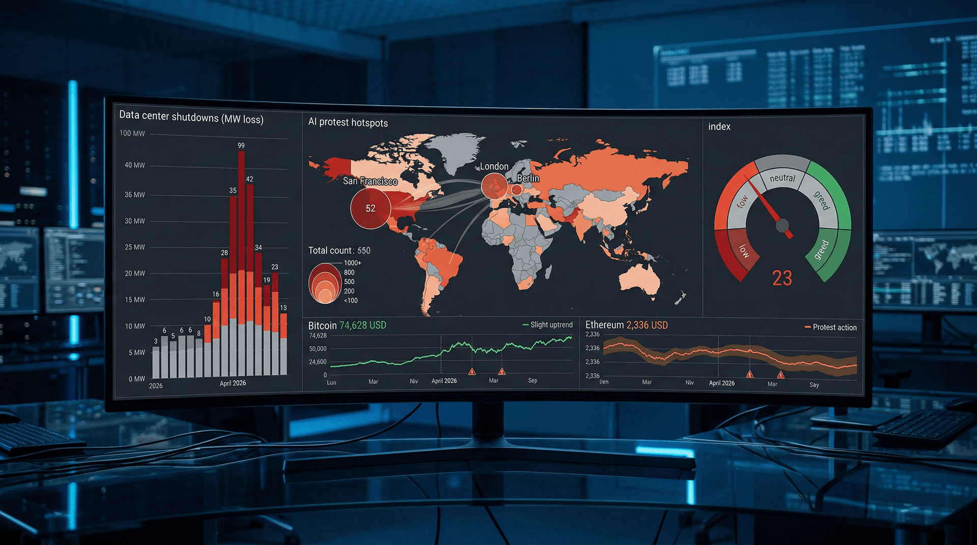 Visualizing AI Backlash: Dashboards Track 52 Protests as Fear Index Hits 23