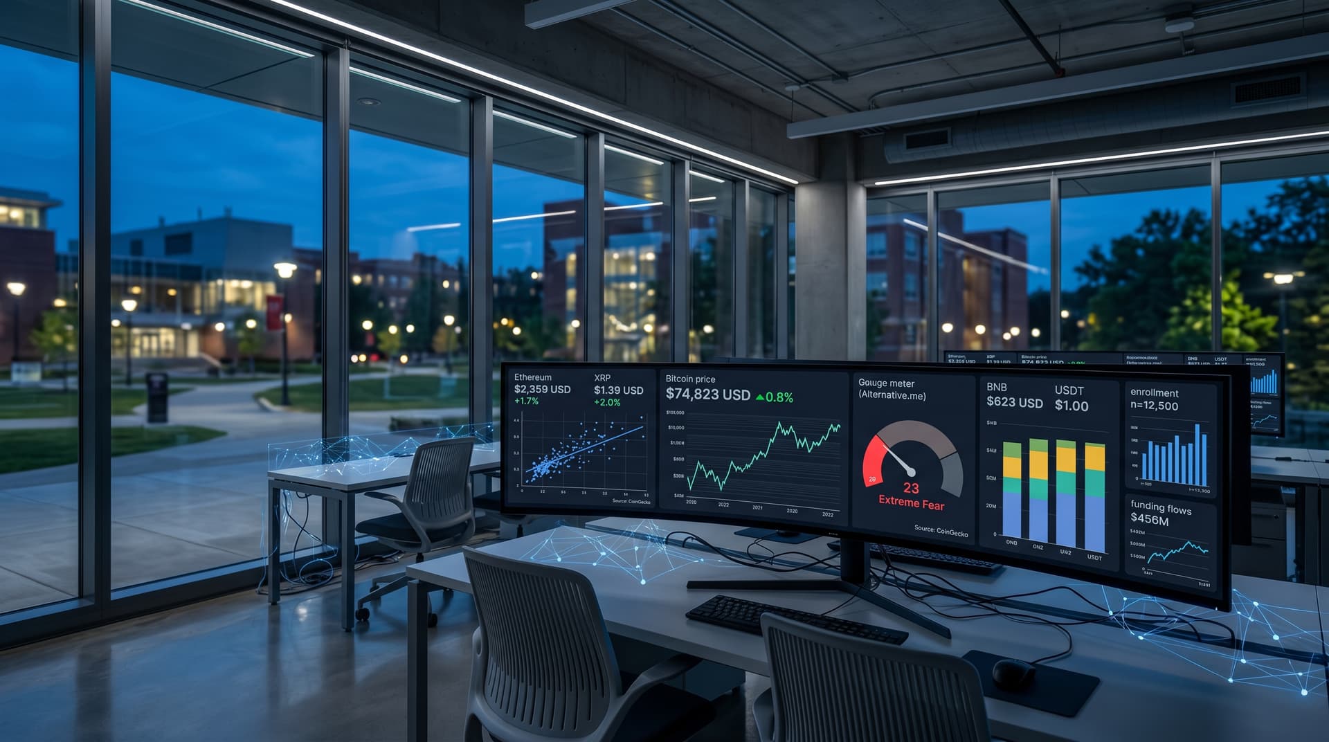 NJIT AI Data Visualization Tracks BTC $74,823, Fear Index 23