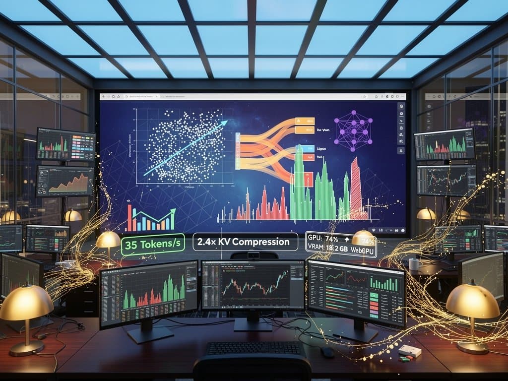 Browser window showing Excalidraw financial diagrams with WebGPU metrics for Gemma 4 E2B demo