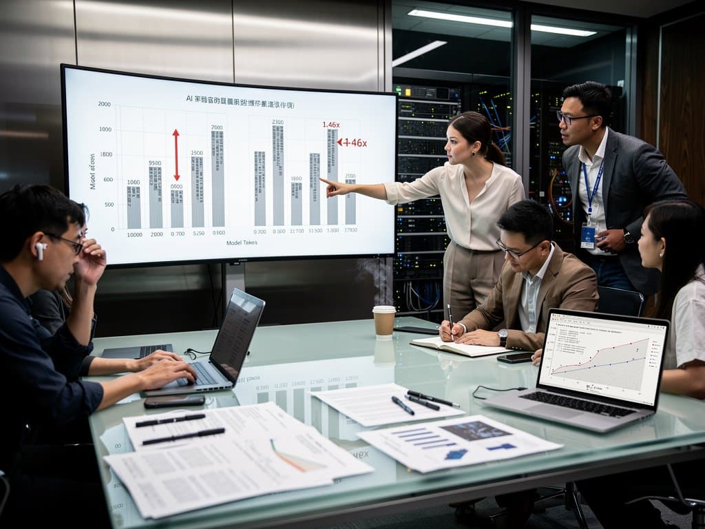 Analytics team reviews Claude token counter charts on monitors in modern lab with data viz focus