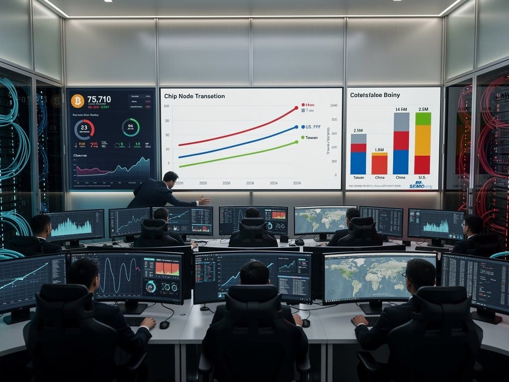 Data center analysts review BI dashboards on China's chip surge and BTC metrics